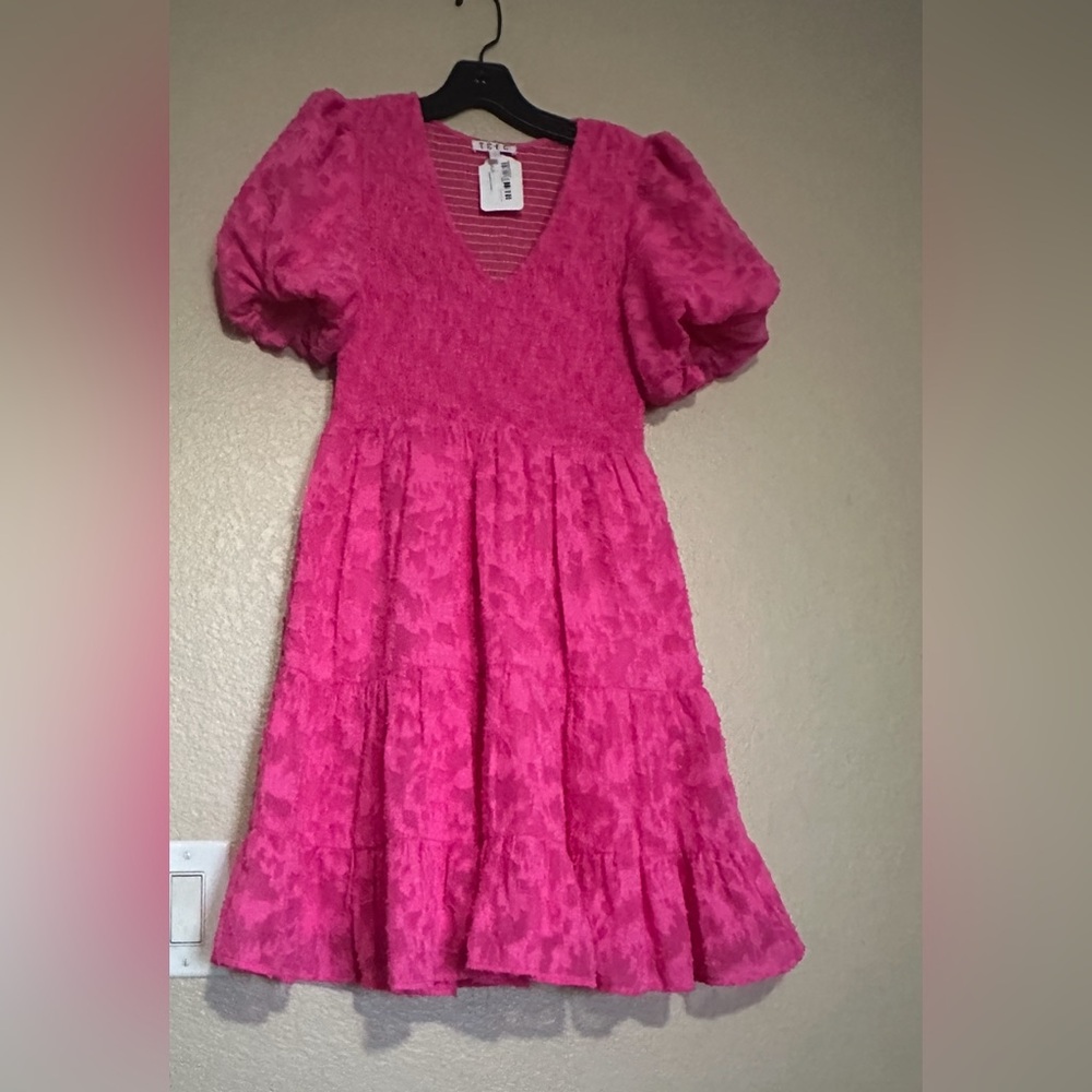 NWT TCEC PUFF SLEEVES SMOCKED MINI DRESS